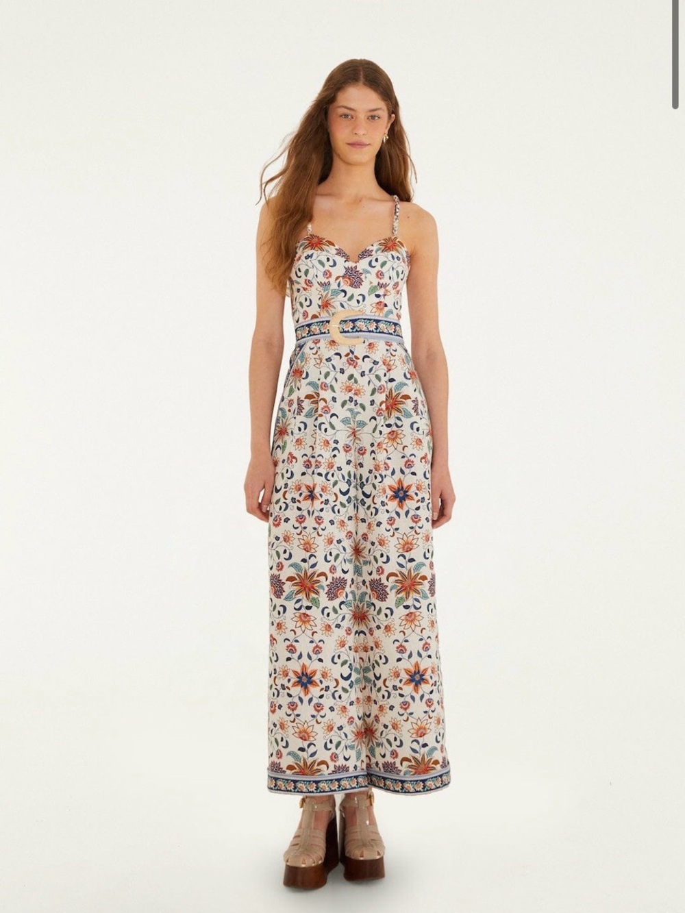 Farm Rio Floral Delhi Tapestry Belted Jumpsuit NWOT